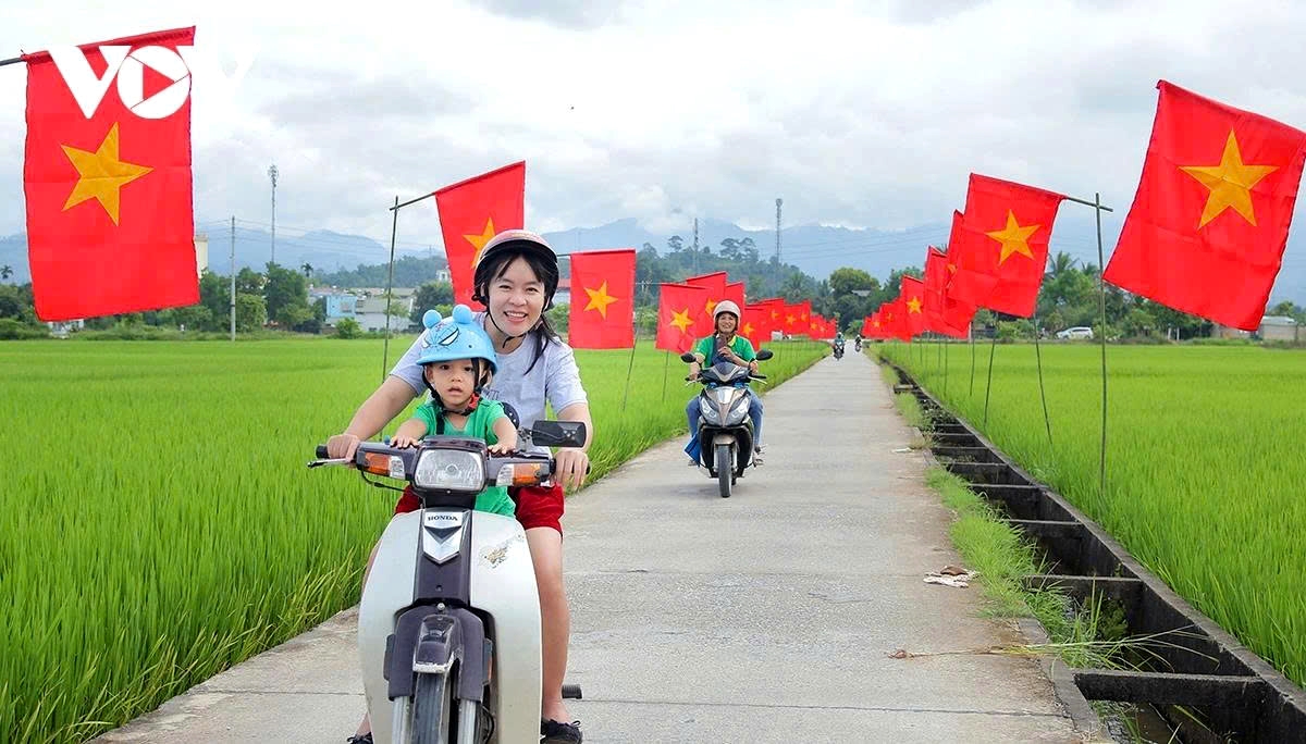 A Road of Flags: National pride flutters across Muong Thanh rice field